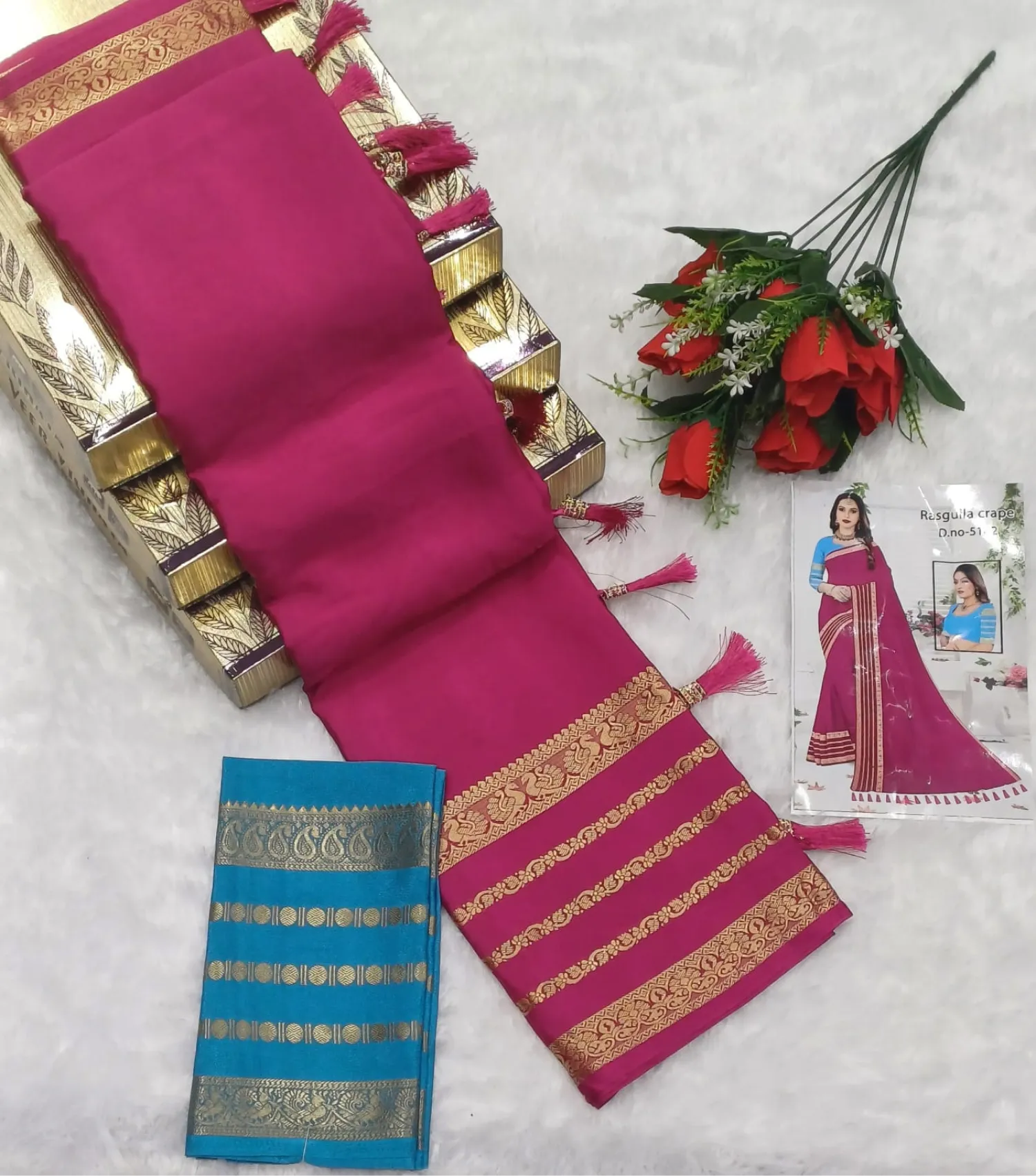 Crepe silk-pink & blue blouse