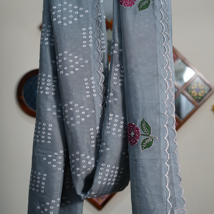 Mangalagiri silk saree with bandini Prints