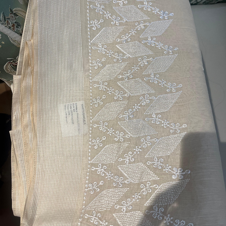 Fancy cotton saree- with tread work-beidge colour