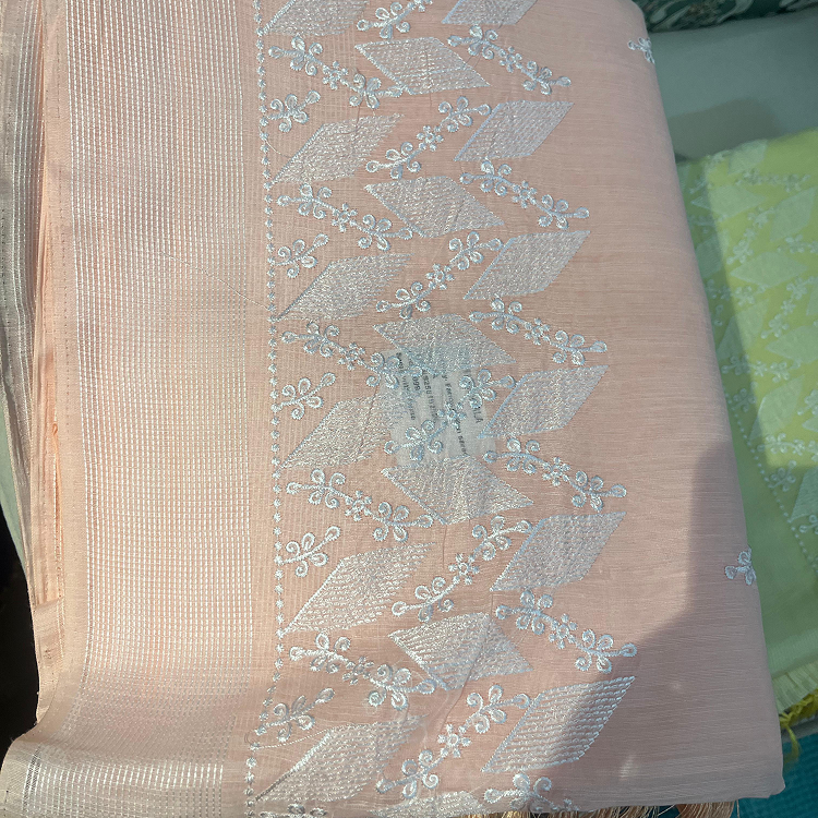 Fancy silk cotton saree-light peach