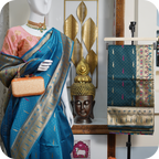 Paithani Replica saree-Blue with one buniya