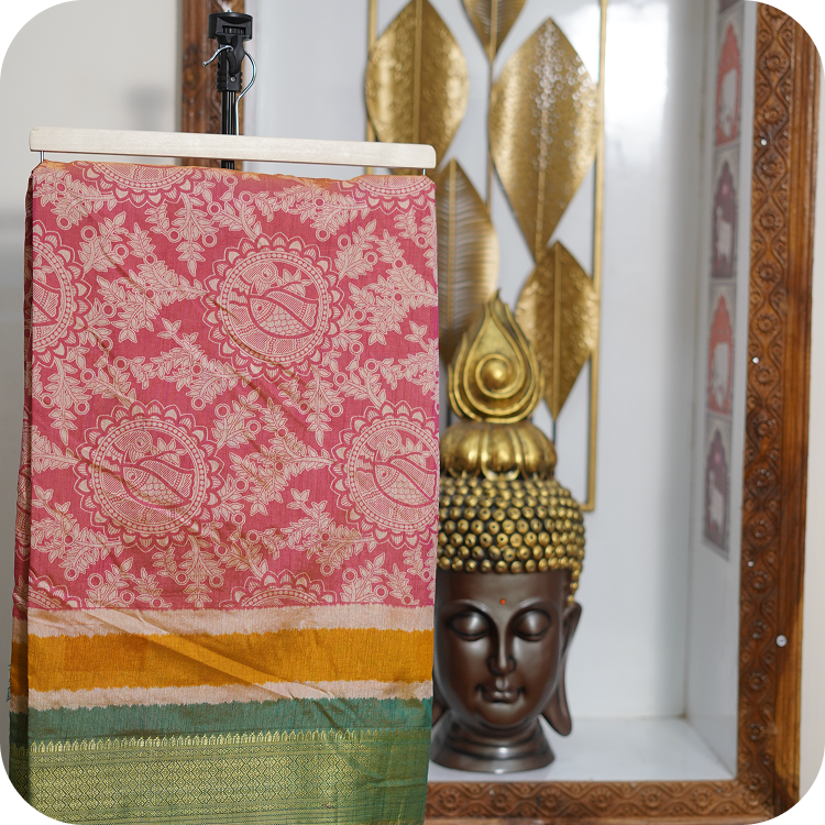 ellora silk-Peach with green border