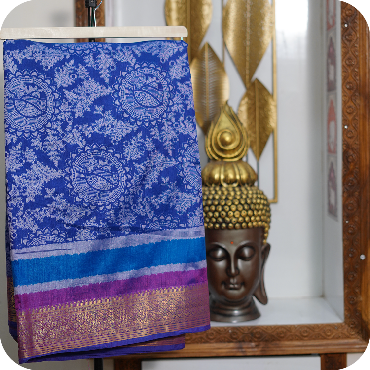 Ellora silk saree- Ink blue with wine border