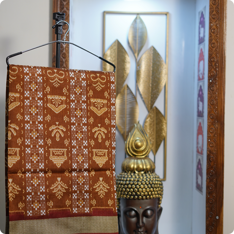 Bhagelpuri printed saree-Marron