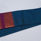 Kanchi cotton -hand woven with kanchi double border-Peacock green &" purple border