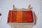 kanchipuram pure silk saree- with gap border & buttis -Red & orange