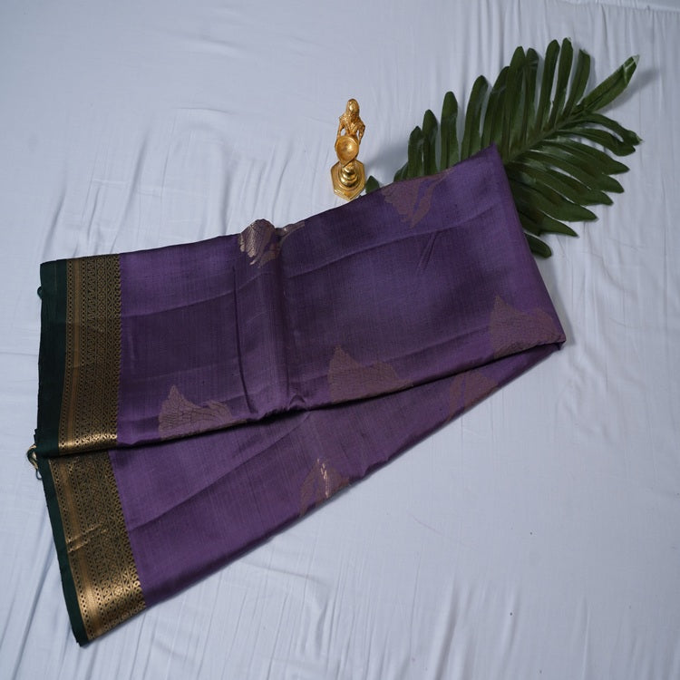 Gadwal Pure Silk Saree – Handwoven Lavender with Green Kanchi Border