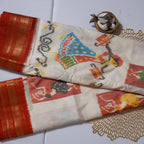 Kanchipuram Pure Silk Saree  Half White with Red Border Silk Mark Certified