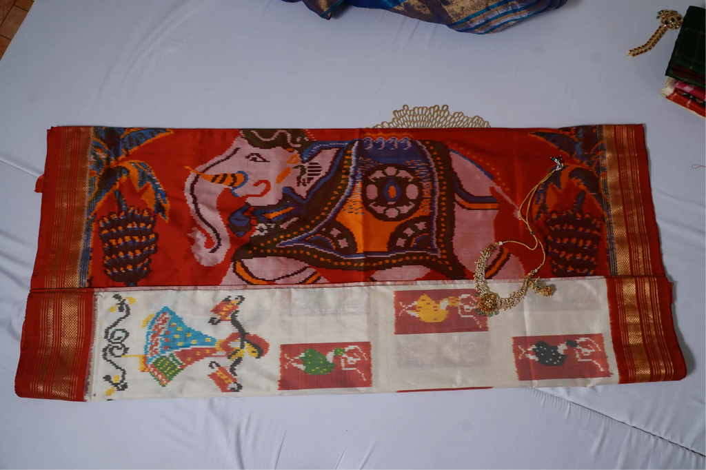 Kanchipuram Pure Silk Saree  Half White with Red Border Silk Mark Certified