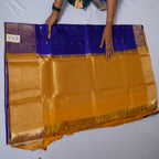 Kanchipuram Pure Silk Saree  Navy Blue & Mustard Yellow  Silk Mark Certified