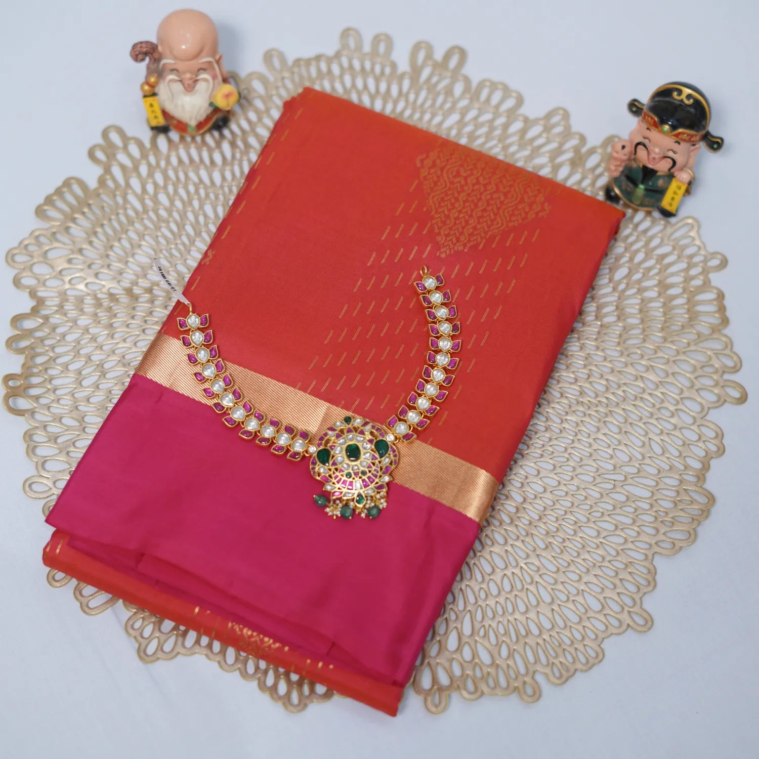 Kanchipuram Pure Silk Saree Pink & Rani Pink  Silk Mark Certified