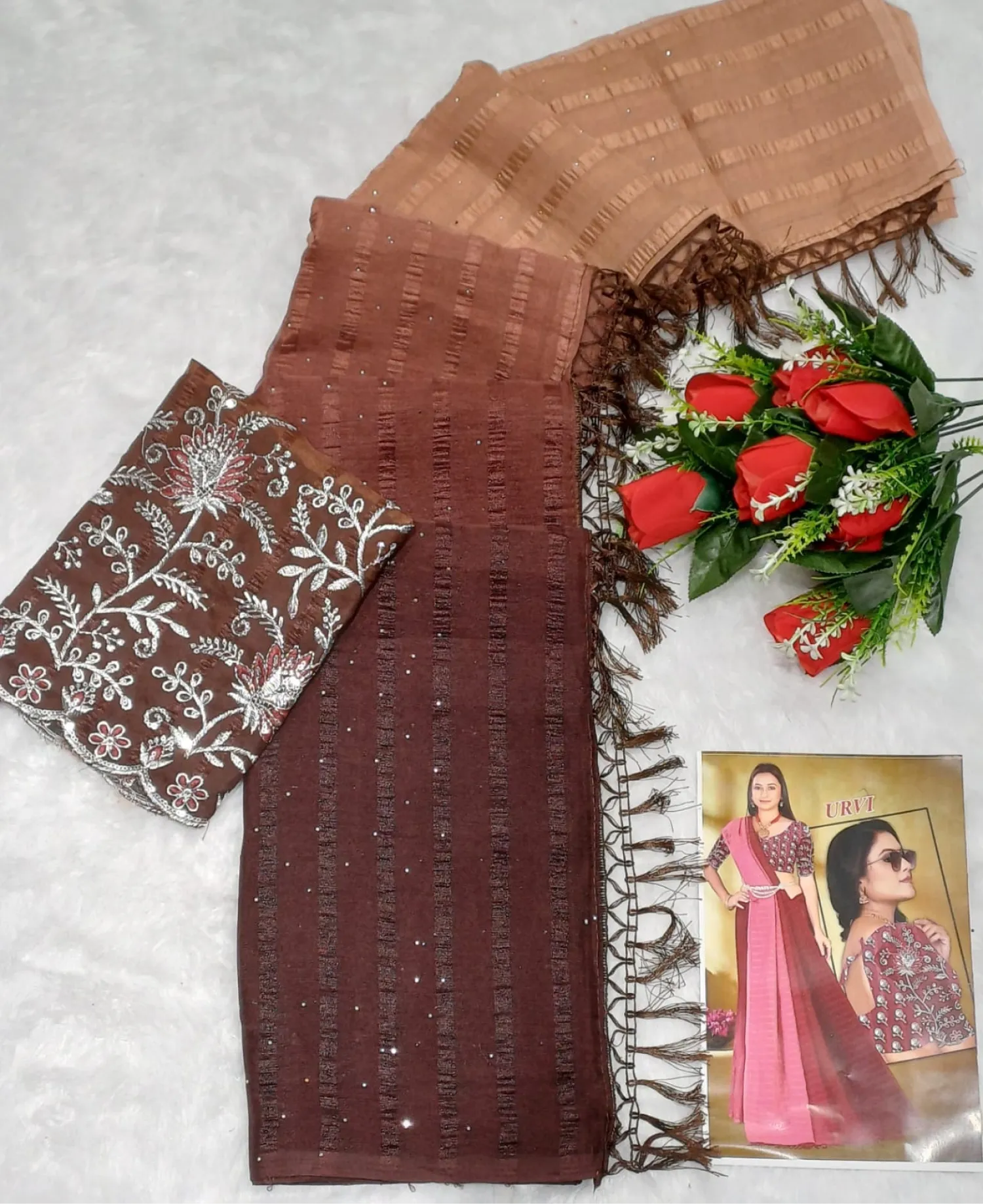 Marble Chiffon Saree – Dual Shade with Popcorn Lines & Silver Sequin Blouse Work