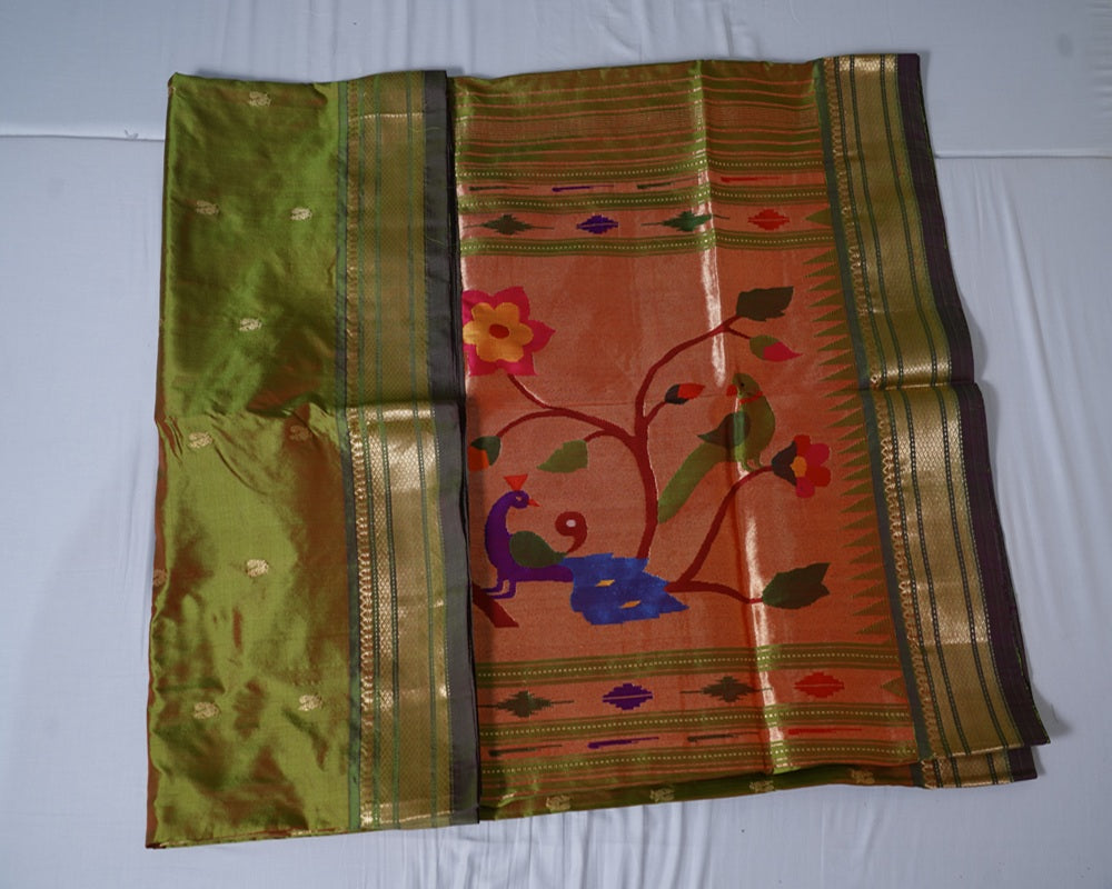 Paithani Pure Silk Saree – Original Goldish Pista Green