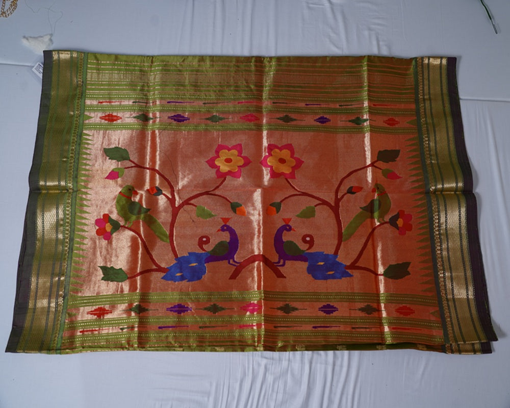 Paithani Pure Silk Saree – Original Goldish Pista Green