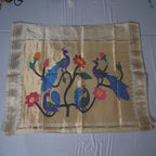 Paithani Silk Saree – Half White with Peacock Pallu and Kanchi Border with Motifs