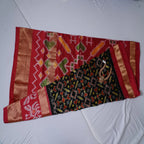 Pochampally Ikkat Silk Saree  Black & Rani Pink with Kanchi Border Potola Ikkat Design