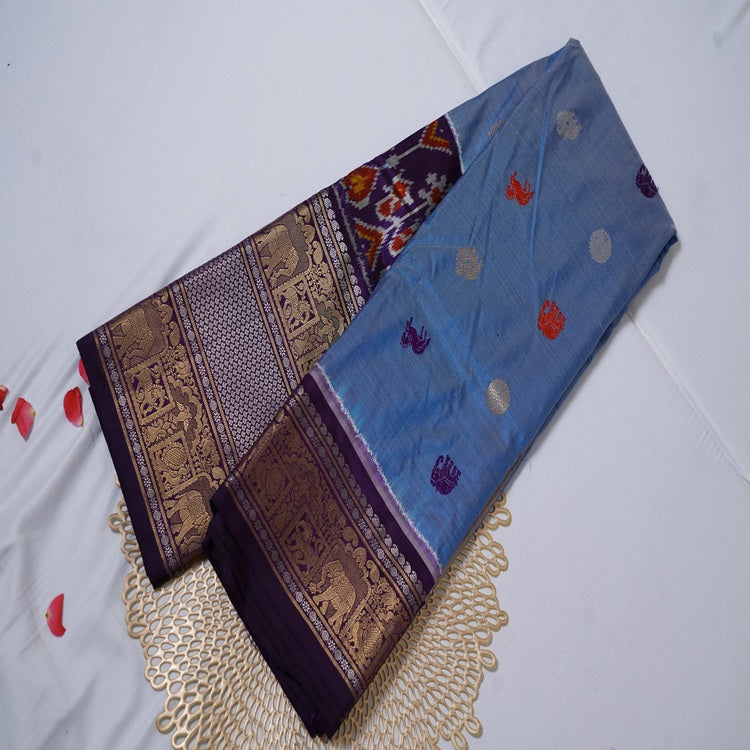 Pochampally Pure Silk Saree with Ikkat Weaving – Wedding Collection – Blue & Violet