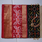 Pochampally Ikkat Silk Saree  Black & Rani Pink with Kanchi Border Potola Ikkat Design