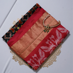 Pochampally Ikkat Silk Saree  Black & Rani Pink with Kanchi Border Potola Ikkat Design
