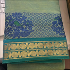 Kanchi cotton-Hand weaved -Sean green with rudraksha and peacock weaved border