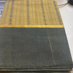 Kanchi cotton saree-Mustard yellow with kolam designs and green border