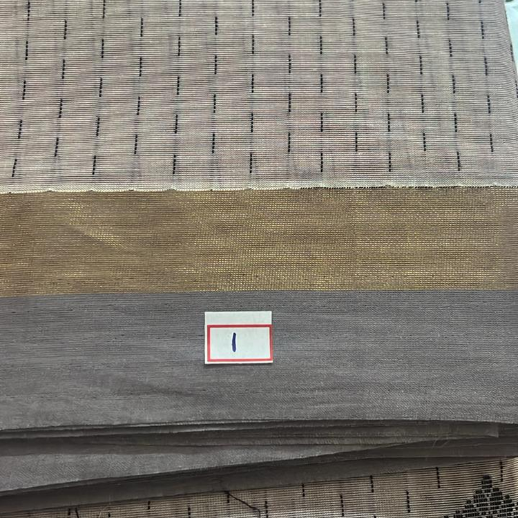 kanchi cotton-Rain drops and with box kolam design-Beige& grey border