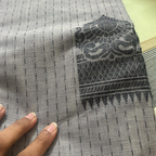 Kanchi cotton- Handweaved-Grey with grey border, raindrops and box kolam design