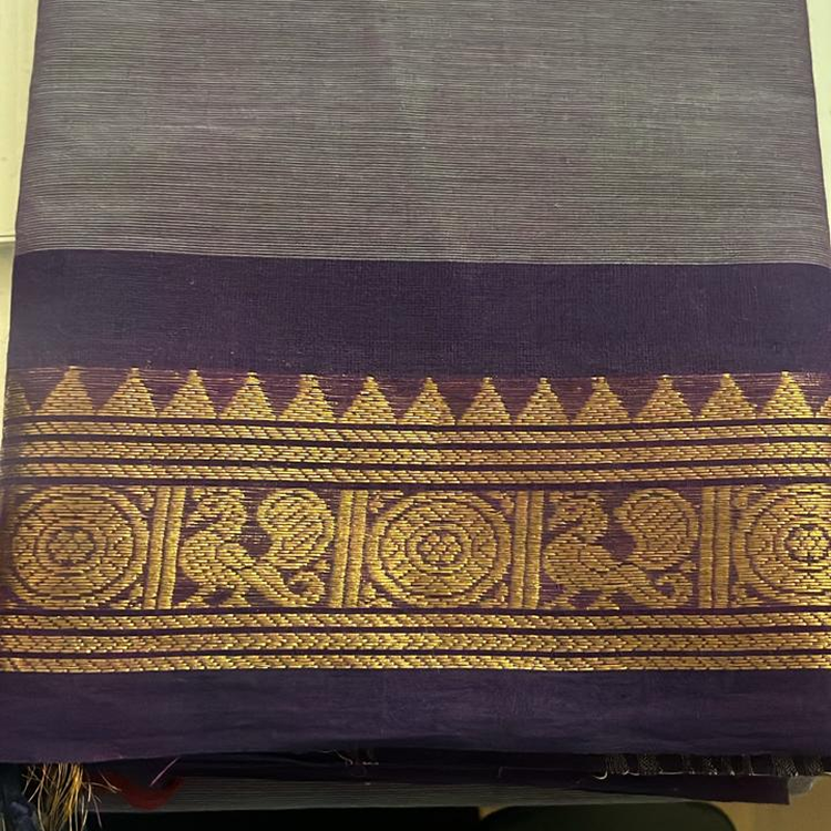 Kanchi cotton saree-Handweaved-ganga jamuna border.Light voilet with voilet & rani pink border