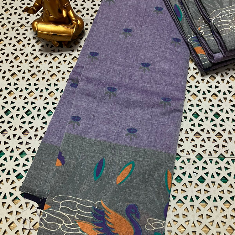 mangalagiri cotton-Hand weaved- ink blue light with grey