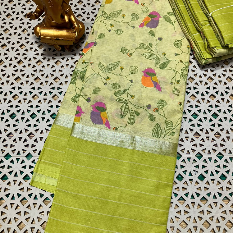 mangalagiri cotton- hand weaved-Digital prints - green light