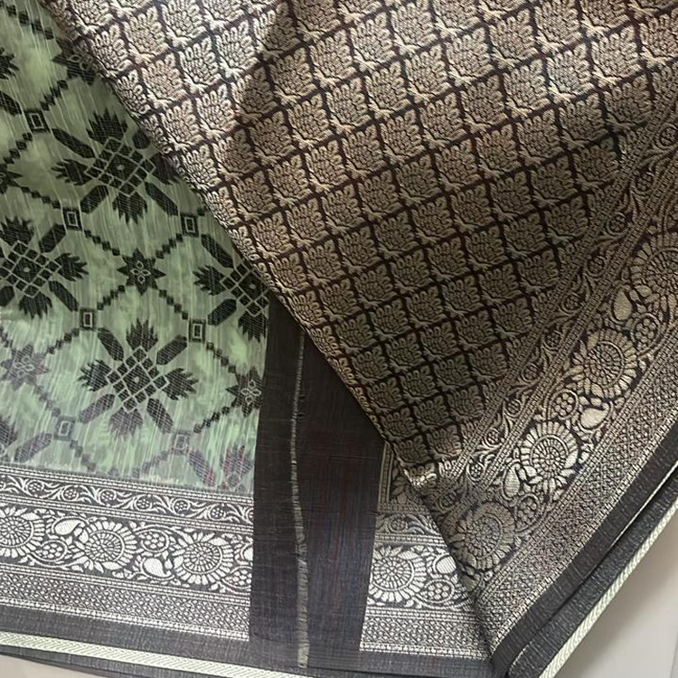 Semi banaras katan sarees-with rich pallu &" blouse -Pista green & grey