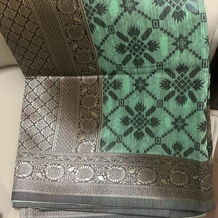 Semi banaras with katan saree-Rich pallu and blouse-sea blue