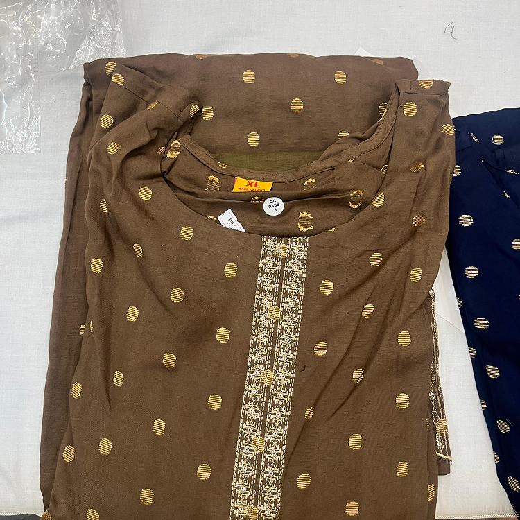 Rayon 3-piece set dress-Brown / chiki colour