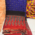Model silk- hand bandhini with ajrak blouse and pallu-ink blue & red