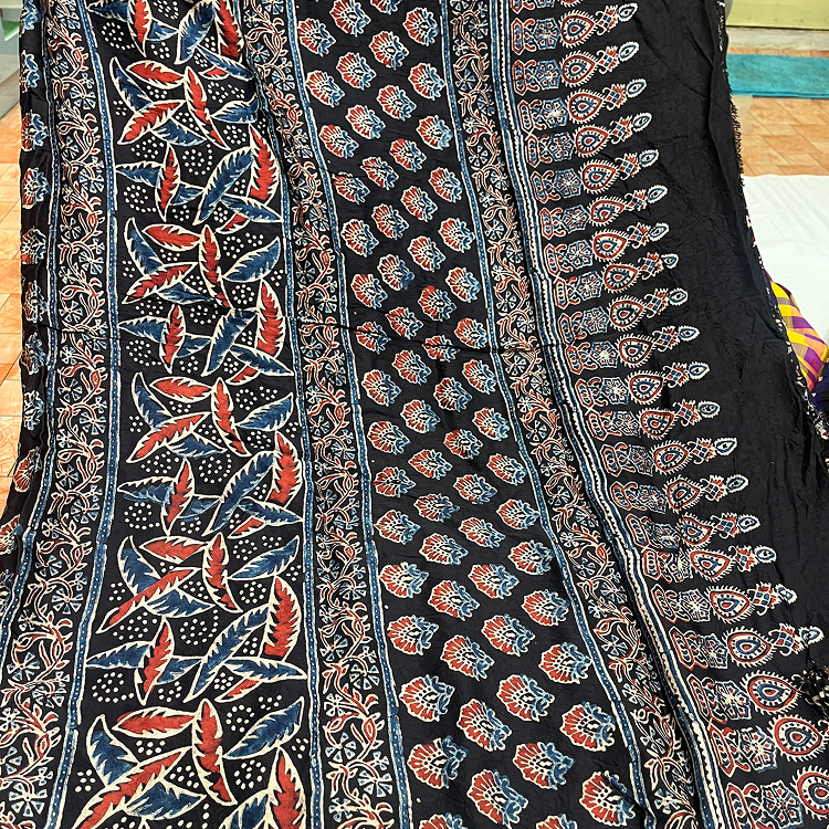 Model silk saree- handbandhini & Ajrak print blouse and pallu