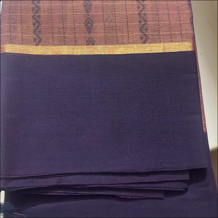 Kanchi cotton-handweaved -Dark peach with plain blue border