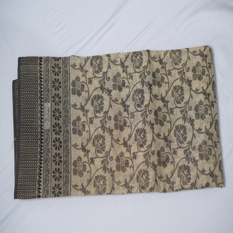 Cotton Printed Saree – Beige & Black