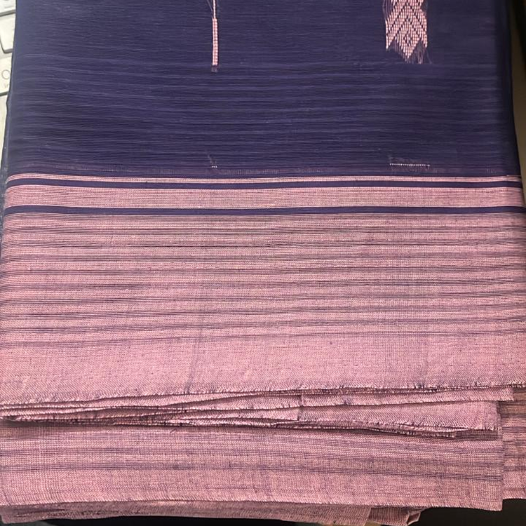 Kanchi cotton saree- hand weaved -Navy blue with pink border with buttis