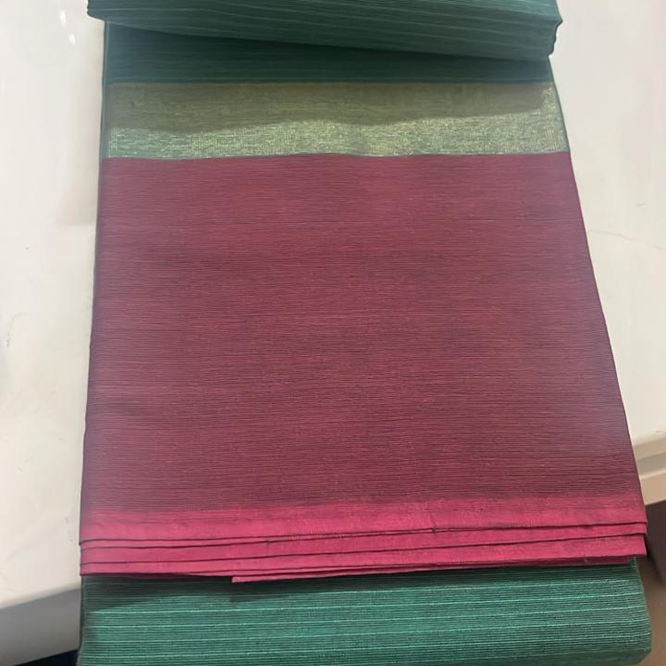 Kanchi cotton-Checks with ganga jamuna border-Black & purple borders and bottle green saree