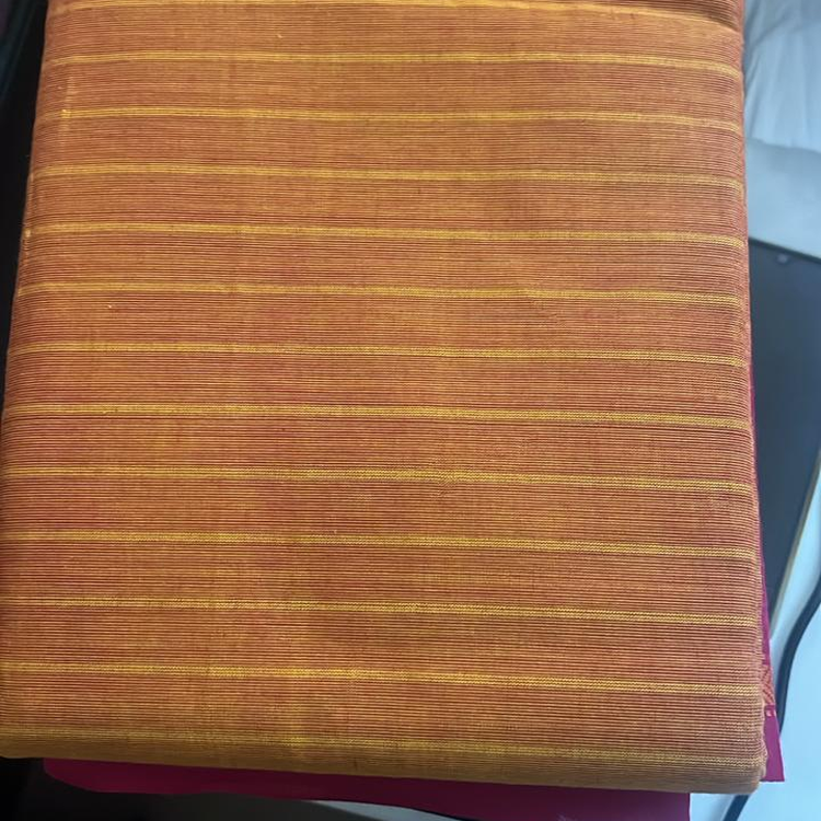 Kanchi Cotton saree- Orange with violet and Brick rani pink temple border-ganga jamuna border