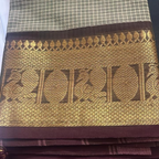 kanchi cotton saree- Pista green & brown border