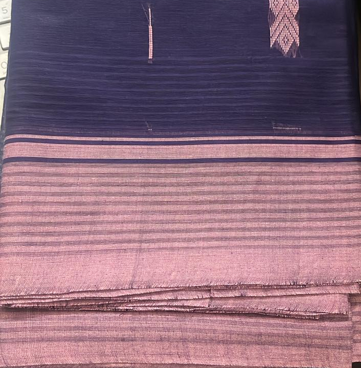 Kanchi cotton saree- hand weaved -Navy blue with pink border with buttis