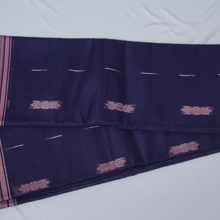 Kanchi cotton saree- hand weaved -Navy blue with pink border with buttis