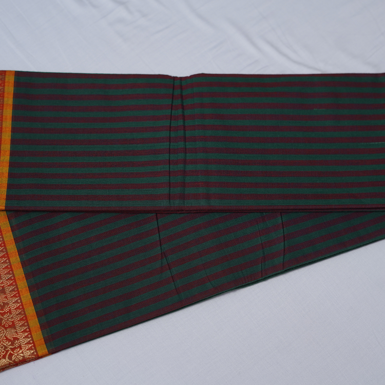 Kanchi cotton -hand weaved-Green & maroon