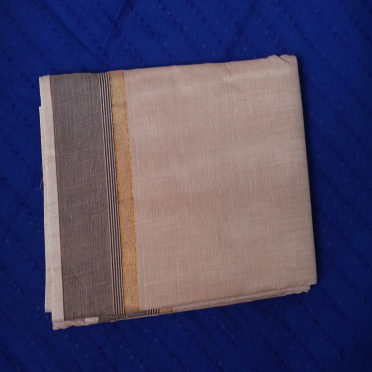 Kanchi Cotton Saree – Beige with Brown Border
