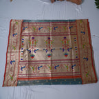 Organza Paithani Saree – Blue with Brick Red Border